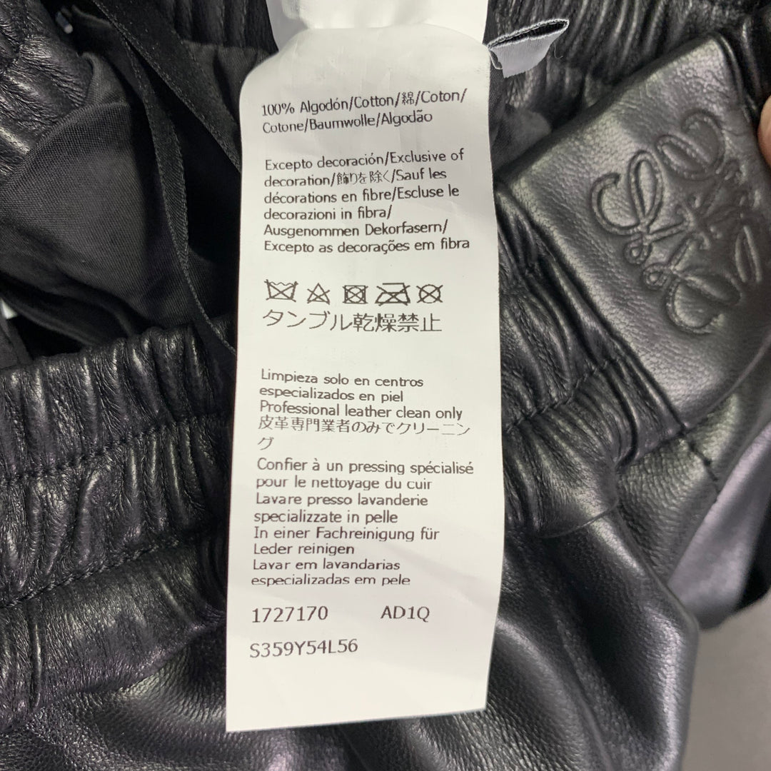 LOEWE Size XS Black Lambskin Leather Goat Suede Wide Leg Dress Pants
