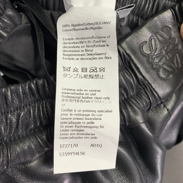 LOEWE Size XS Black Lambskin Leather Goat Suede Wide Leg Dress Pants