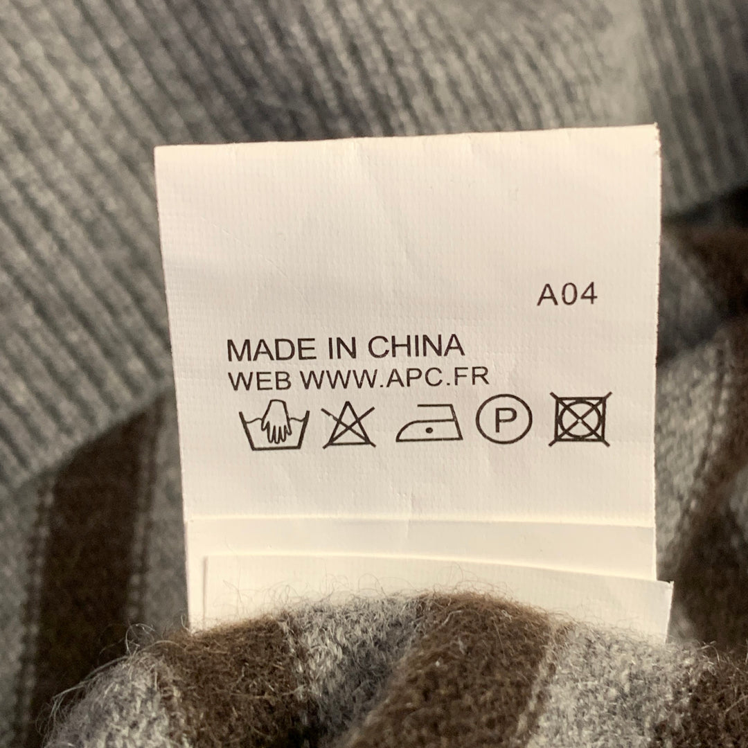 A.P.C. Size L Charcoal Grey Brown Cashmere Stripe Crew Neck Sweater