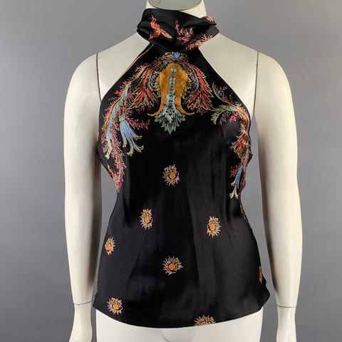 ROBERTO CAVALLI Size L Black Multi-Color Skirt Suit