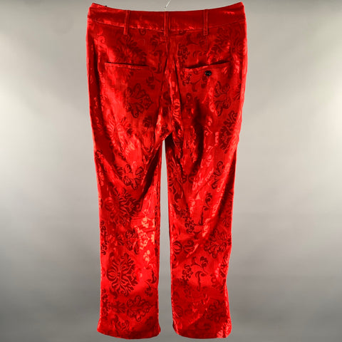 ANN DEMEULEMEESTER Taille 34 Pantalon large en rayonne de soie rouge à motif floral