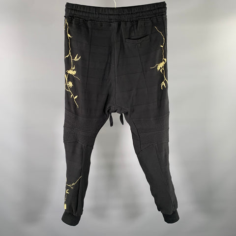 HAIDER ACKERMANN Size M Black Gold Embroidery Cotton Casual Pants