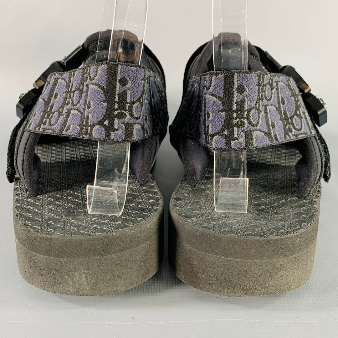 CHRISTIAN DIOR Size 11 Black Monogram Nylon Straps Sandals
