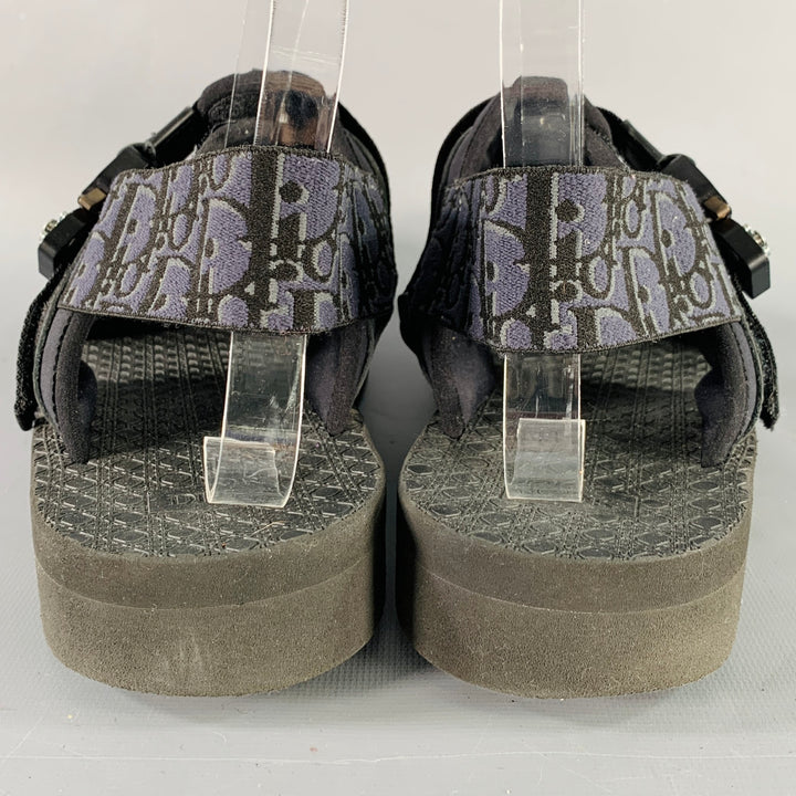 CHRISTIAN DIOR Size 11 Black Monogram Nylon Straps Sandals