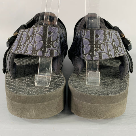 CHRISTIAN DIOR Sandales à talons en toile nylon monogrammée noire, taille 11