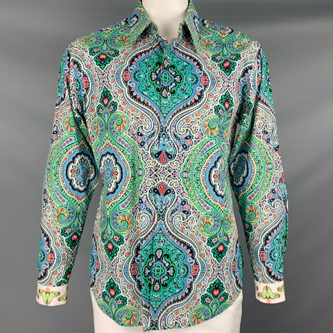 ROBERT GRAHAM Talla L Camisa de manga larga de algodón con estampado multicolor en blanco y negro