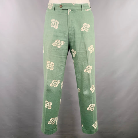 BROOKS BROTHERS Size 34 Green White Abstract Cotton Linen Casual Pants