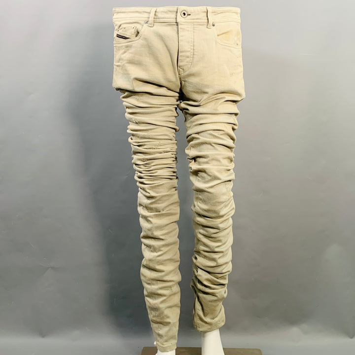 DIESEL BLACK GOLD Size 33 Grey Distressed Cotton Blend Stacked Jeans