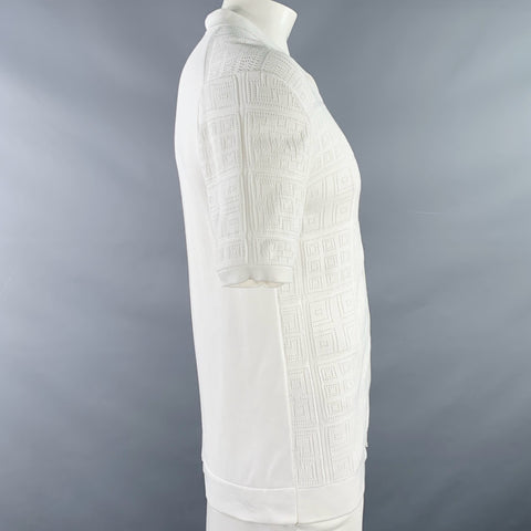 REISS Size L White Knit Cotton Buttoned Short Sleeve Shirt