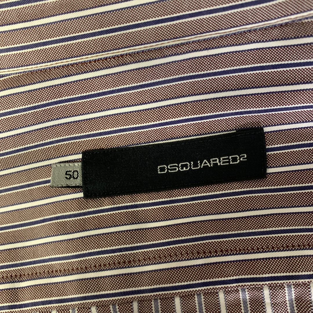DSQUARED2 Size M Brown Blue Stripe Cotton Pointed Collar Long Sleeve Shirt
