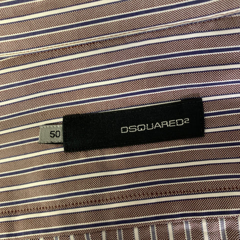 DSQUARED2 Size M Brown Blue Stripe Cotton Pointed Collar Long Sleeve Shirt