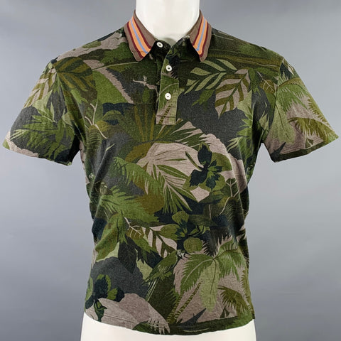 VALENTINO Size M Green Black Grey Leaves Cotton Buttoned Polo