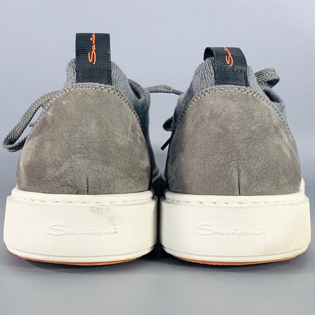 SANTONI Size 11 Grey Canvas Knit Lace-Up Sneakers