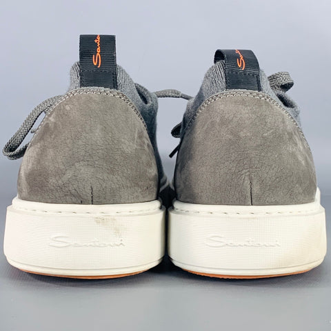 SANTONI Size 11 Grey Canvas Knit Lace-Up Sneakers