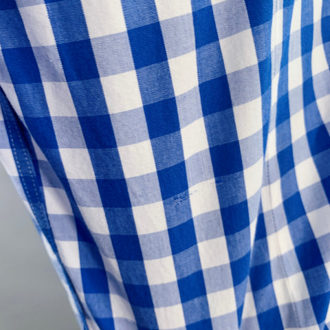 EREDI PISANO Size S Blue White Checkered Cotton Spread Collar Long Sleeve Shirt