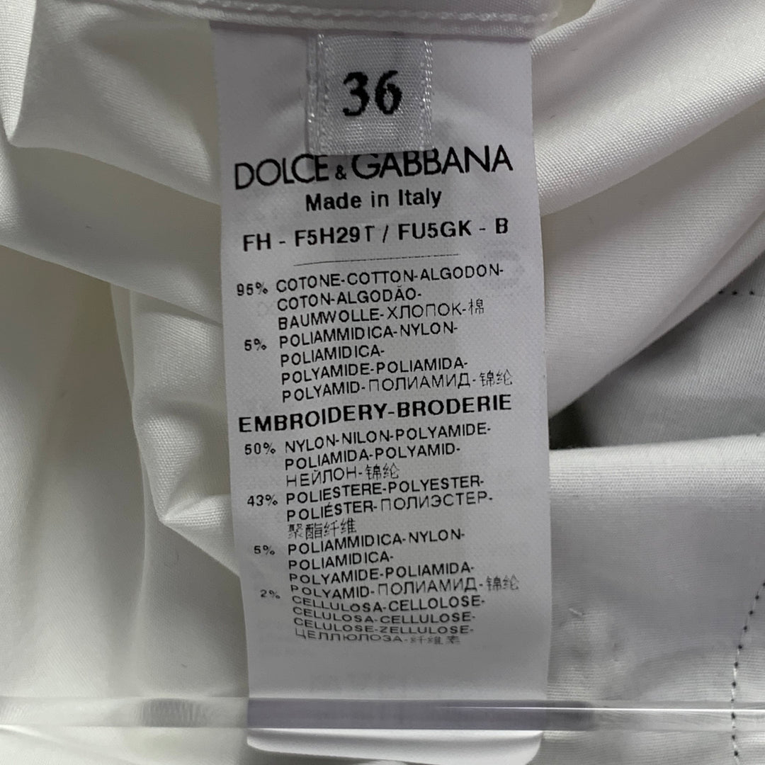 DOLCE & GABBANA Size XS White Black Cotton Blend Lace Trim Sequins Button Up Shirt