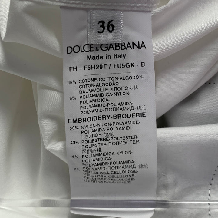 DOLCE & GABBANA Size XS White Black Cotton Blend Lace Trim Sequins Button Up Shirt