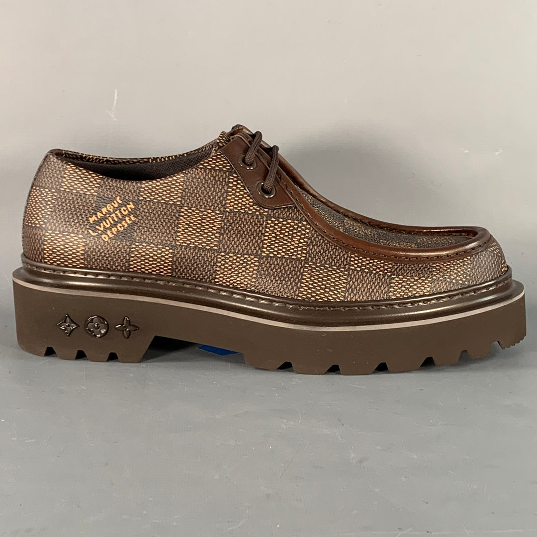 LOUIS VUITTON Size 10 Ranger Derby Brown Beige Coated Canvas Chunky So Sui Generis Designer Consignment LOUIS VUITTON Size 10 Ranger Derby Brown Beige Coated Canvas Chunky So Sui Generis Designer Consignment