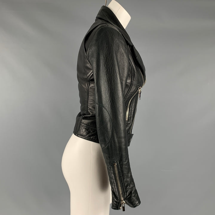 BALENCIAGA Size 4 Black Leather Lamb Skin Motorcycle Jacket
