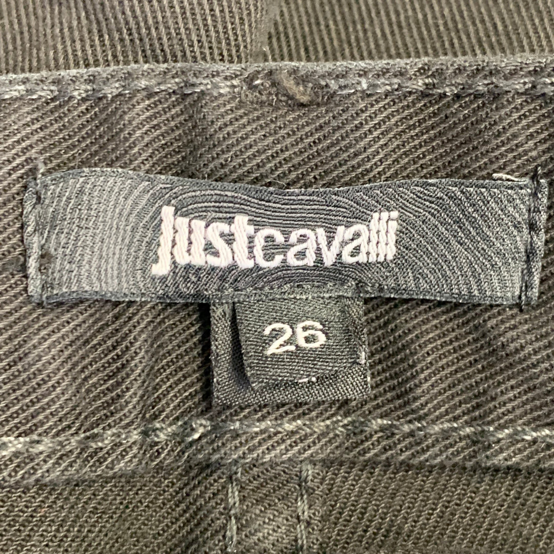 JUST CAVALLI Size 26 Black Silver Cotton Blend Denim Studded Button Fly Jeans