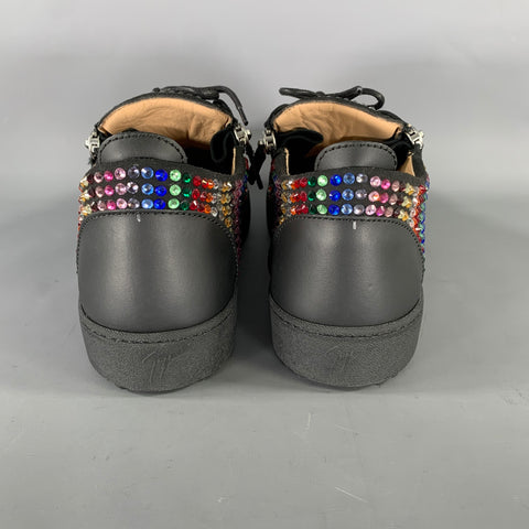 GIUSEPPE ZANOTTI Size 13 Black Multi Color Studded Mixed Fabrics Zip Sneakers