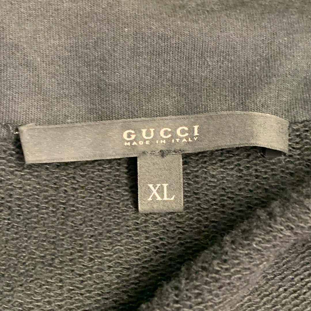 GUCCI Size XL Black Cotton Blend Hooded Slim Fit Zip Up Jacket