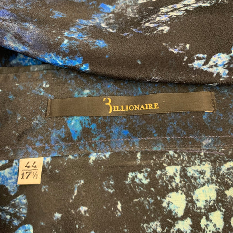 BILLIONAIRE COUTURE Size XL Black Blue Snake Silk Button Up Long Sleeve Shirt