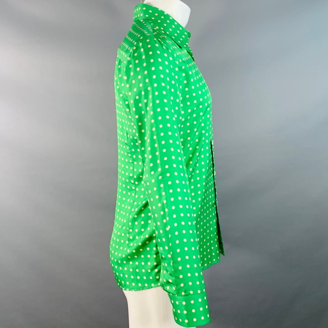 WALTER VAN BEIRENDONCK SS20 Size S Green Cream Polka Dot Silk Twill Long Sleeve Shirt