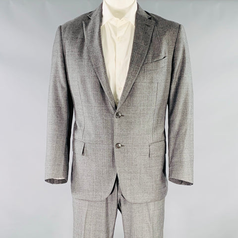 ERMENEGILDO ZEGNA Size 46 Grey White Window Pane Wool Notch Lapel Suit