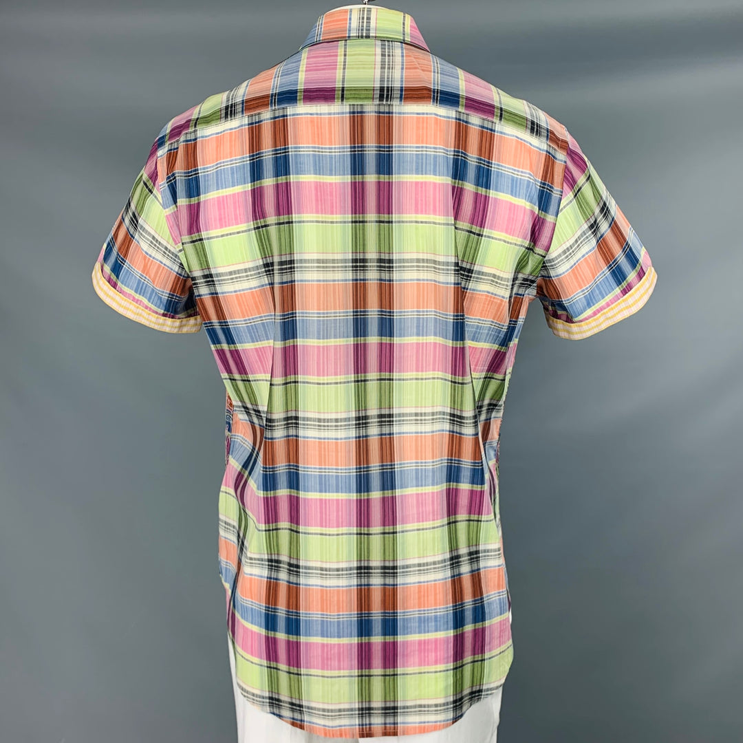 ROBERT GRAHAM Talla L Camisa de manga corta con botones de algodón a cuadros multicolor