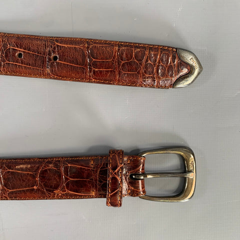 RALPH LAUREN Size 36 Brown Textured Alligator Leather Sterling Silver Belt