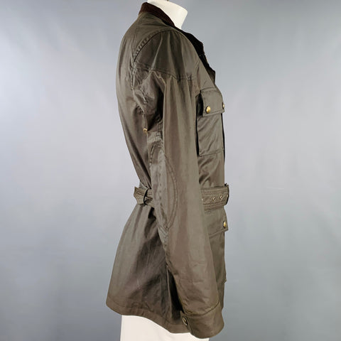 BELSTAFF Size 42 Trialmaster Dark Green Cotton Belted Jacket