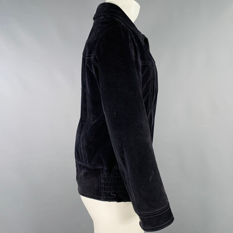 DOLCE & GABBANA Size 38 Black Calfskin Suede Zip Up Work Jacket