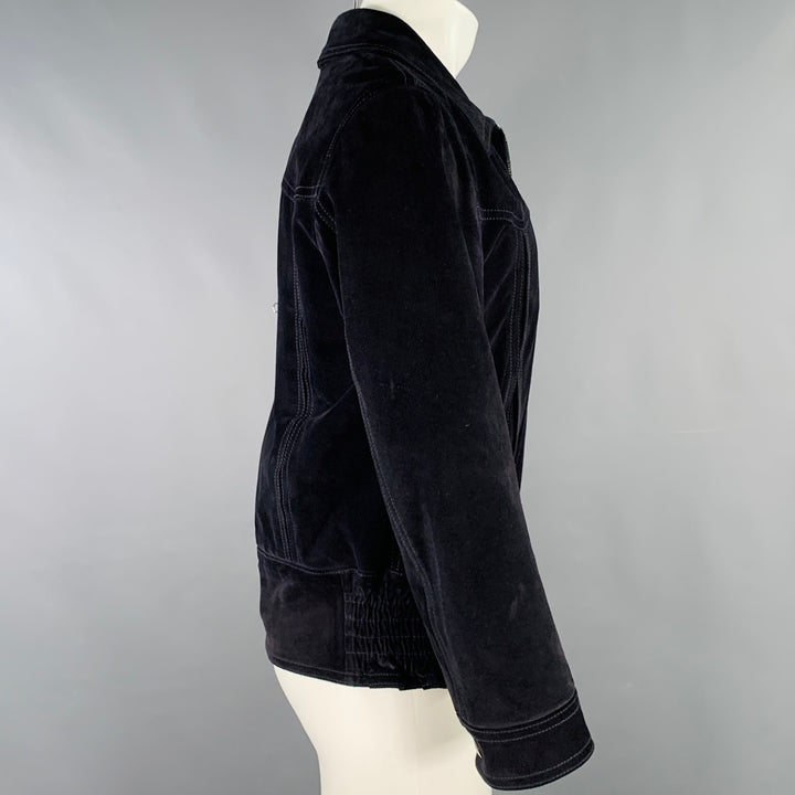 DOLCE & GABBANA Size 38 Black Calfskin Suede Zip Up Work Jacket