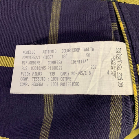 Veste de sport PIOMBO taille 40 en coton bleu marine et jaune à carreaux, revers cranté