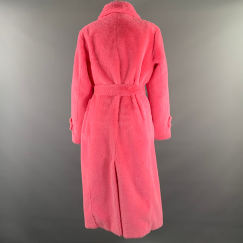 STAND STUDIO Size M Pink Polyester Textured Faux Fur Belted Coat
