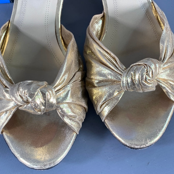 MARI GIUDICELLI Size 8 Jeanne Gold Metallic Leather Knots Kitten Heel Pumps