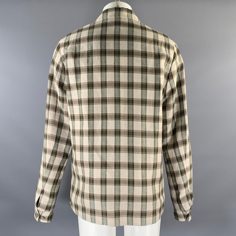 KLEIN EPSTEIN & PARKER Logue Size M Tan Olive Plaid Wool Blend See Through Coat