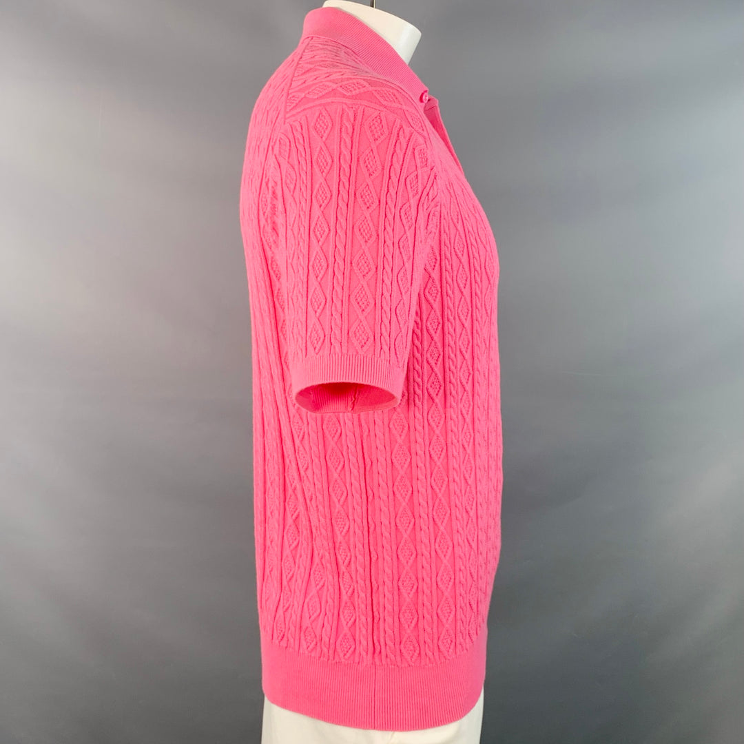 MR TURK Size XL Pink Cable Knit Cotton Half Placket Polo