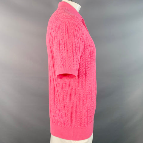 MR TURK Size XL Pink Cable Knit Cotton Half Placket Polo