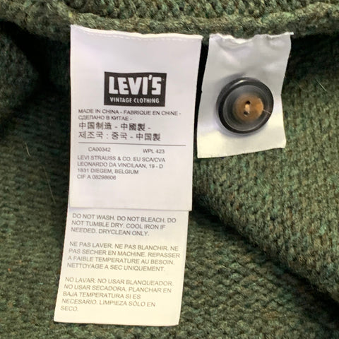 LEVI'S VINTAGE Size XL Green Moss Melange Wool V-Neck Cardigan