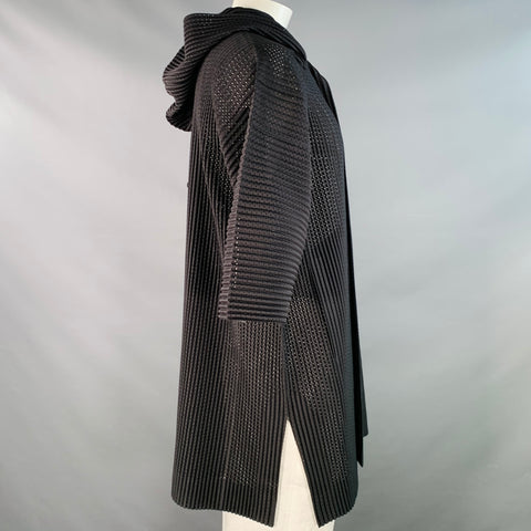 ISSEY MIYAKE Taille S Veste à capuche oversize en polyester perforé noir