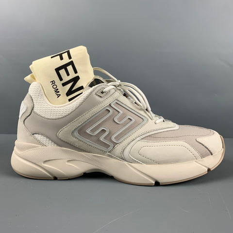 FENDI Size 12 Grey White Mixed Materials Lace Up Sneakers