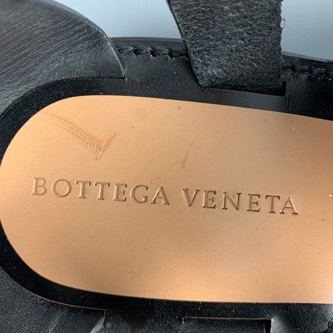 BOTTEGA VENETA Size 10 Black Leather Cutout Lace-Up Shoes