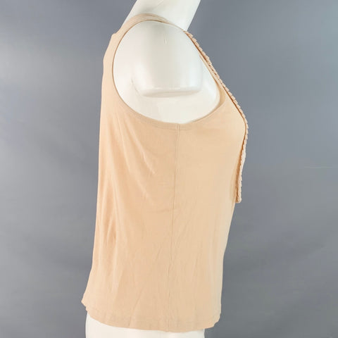 CHLOE Size M Dune Beige Cream Cotton Ribbed Bib Pleated Casual Top
