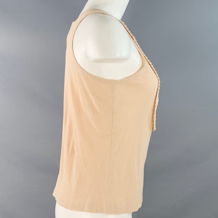 CHLOE Size M Dune Beige Cream Cotton Ribbed Bib Pleated Casual Top