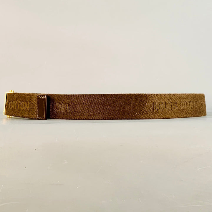 LOUIS VUITTON Size 40 Inventeur Brown Gold Logo Canvas Box Buckle Belt