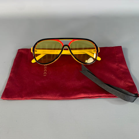 GUCCI Black yellow/red Color Block Acetate Sunglasses