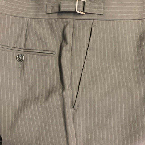 RALPH LAUREN Size 38 Regular Black Pinstripe Wool Double Breasted Peak Lapel Suit