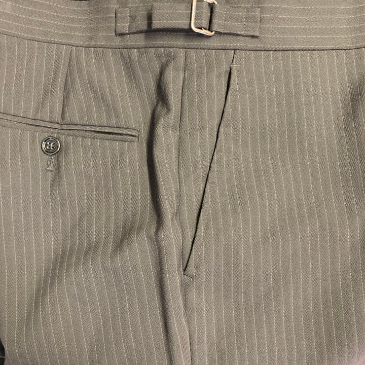 RALPH LAUREN Size 38 Regular Black Pinstripe Wool Double Breasted Peak Lapel Suit